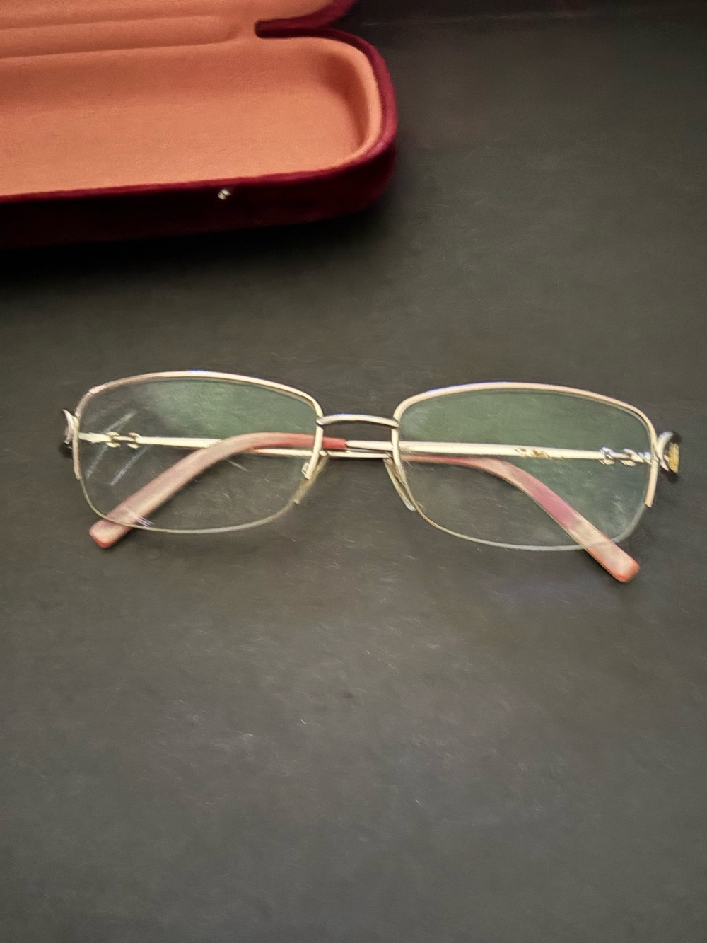 Gucci prescription Gold Rim Rectangular Women's Eyeglasses with Pink Temples